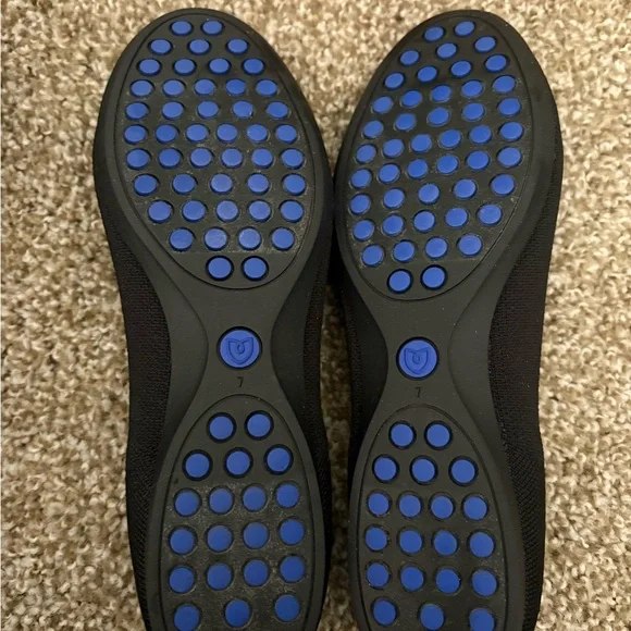 Rothy's The Daily Flat Black Knit Ballet Flats with Blue Heel Trim - Picture 6 of 11